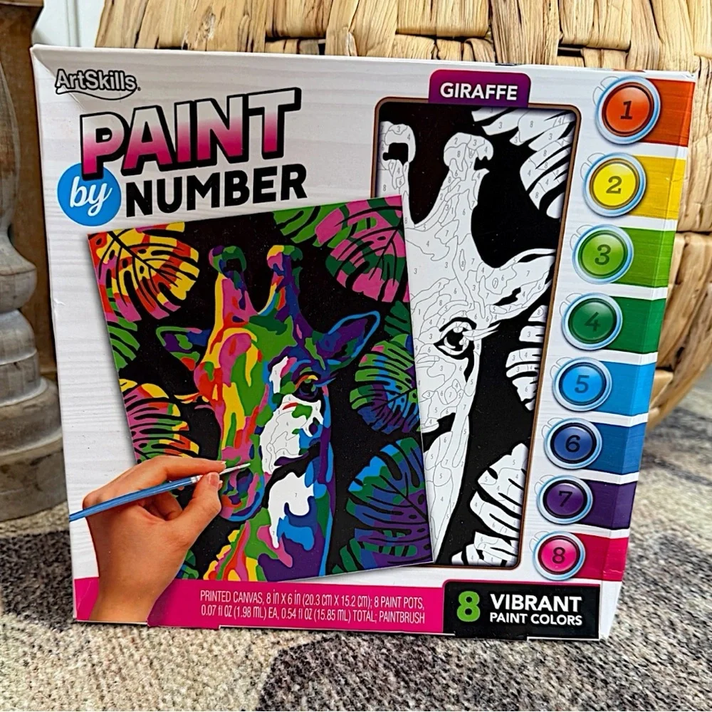 New Giraffe Paint-by-Number Kit — Vibrant Multicolor Set Retro Vibrant NIB